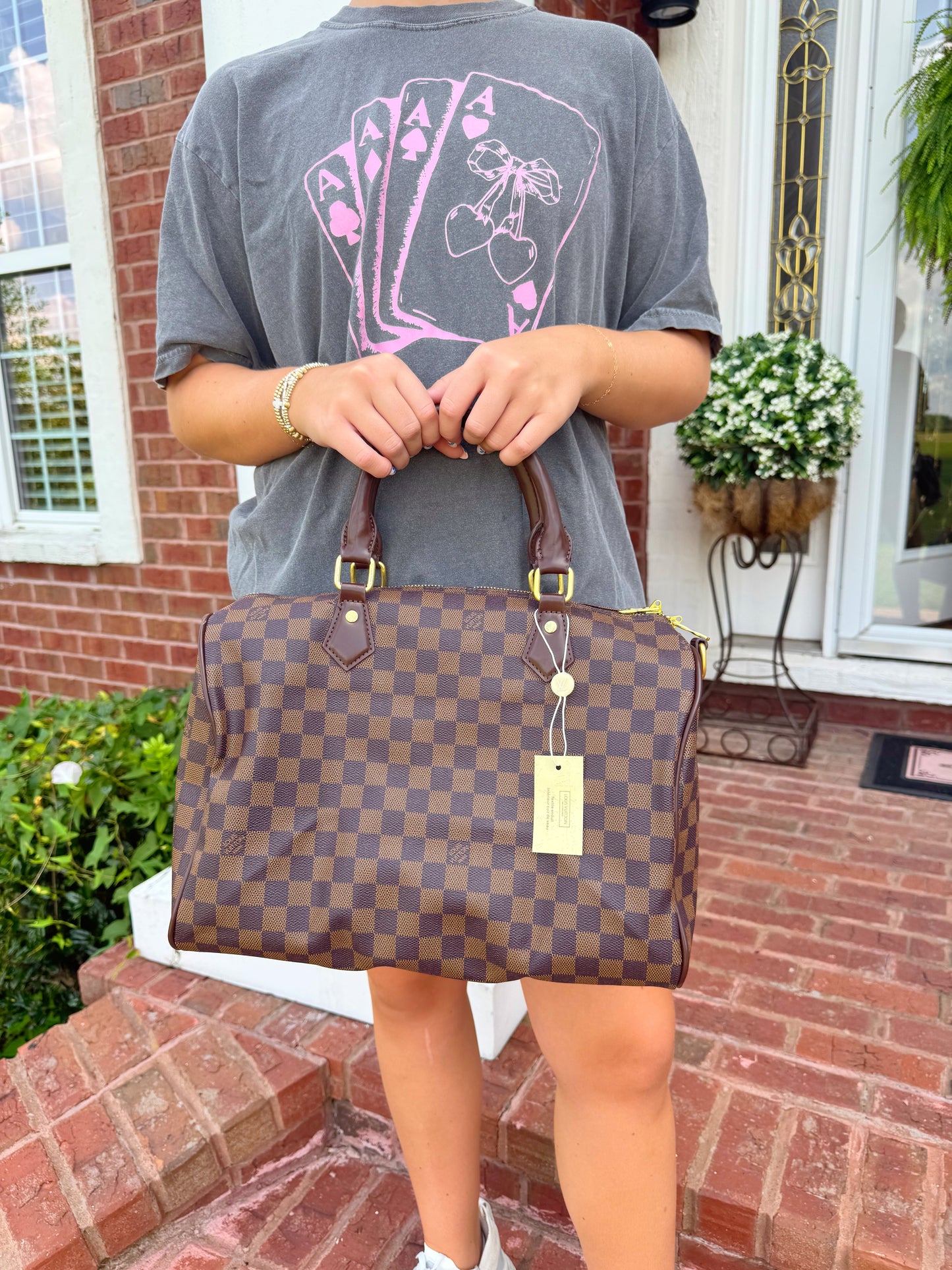 Zoey Brown Checkered Purse
