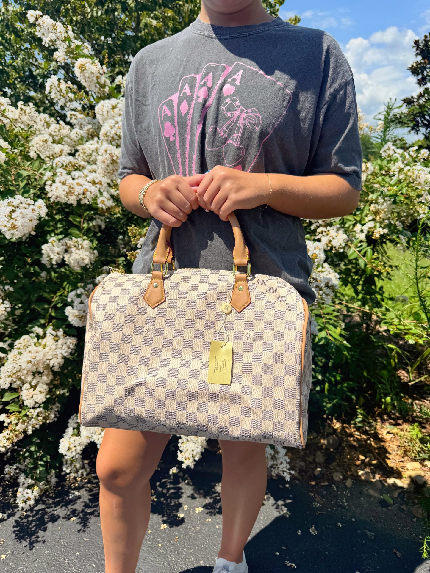 Zoey White Checkered Purse