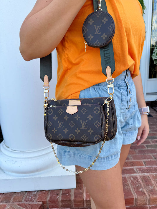 Multi-Piece Purse Green Strap